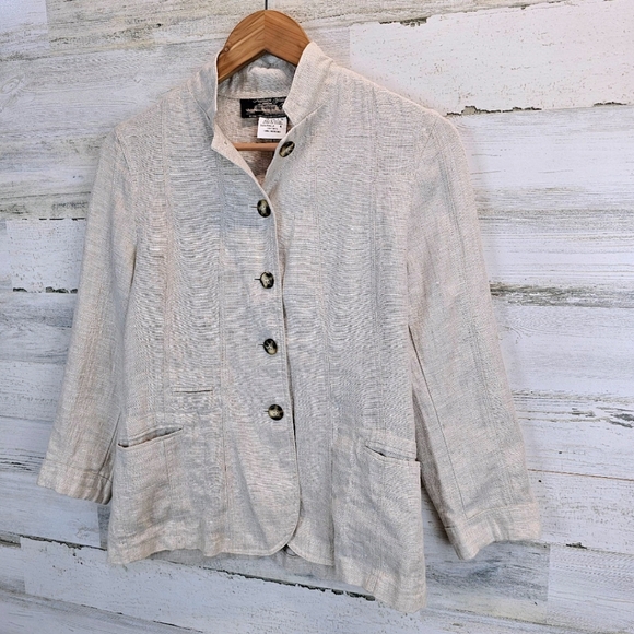 Vintage Fashion Gallery Womens 100% Linen Blazer 4 Oatmeal Natural Neutral Chic - Picture 6 of 11